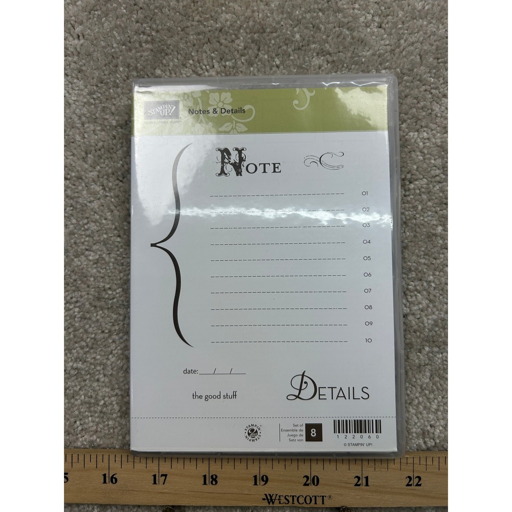 Stampin Up Notes Details 122060 Clear Mount Rubber Stamp Set Scrapbook 8pc